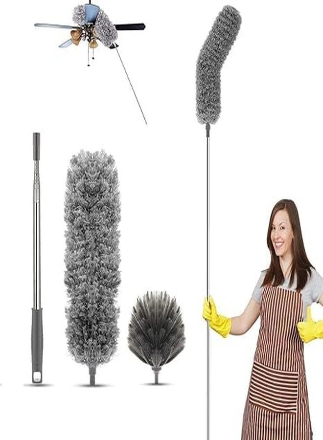 QUALIZA Fan Cleaning Mop with Long Rod Microfiber Feather Duster Bendable & Extendable Fan Cleaner with 100 inches Expandable Pole Handle Washable for High Ceiling Fans, Window Blinds, Furniture - Image 1